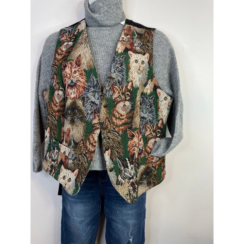 Vintage 90s Karen Scott Cat Cats Kitties Tapestry Vest Waistcoat Plus Size 2X - Picture 12 of 12